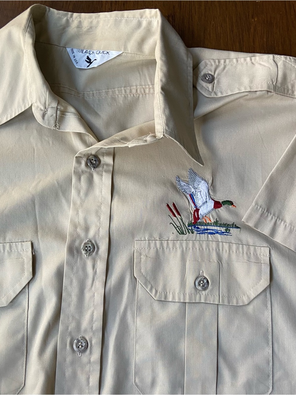 Black Duck Vintage Mens XL Tan Short Sleeve Button Up Hunting Shirt Mallard Duck